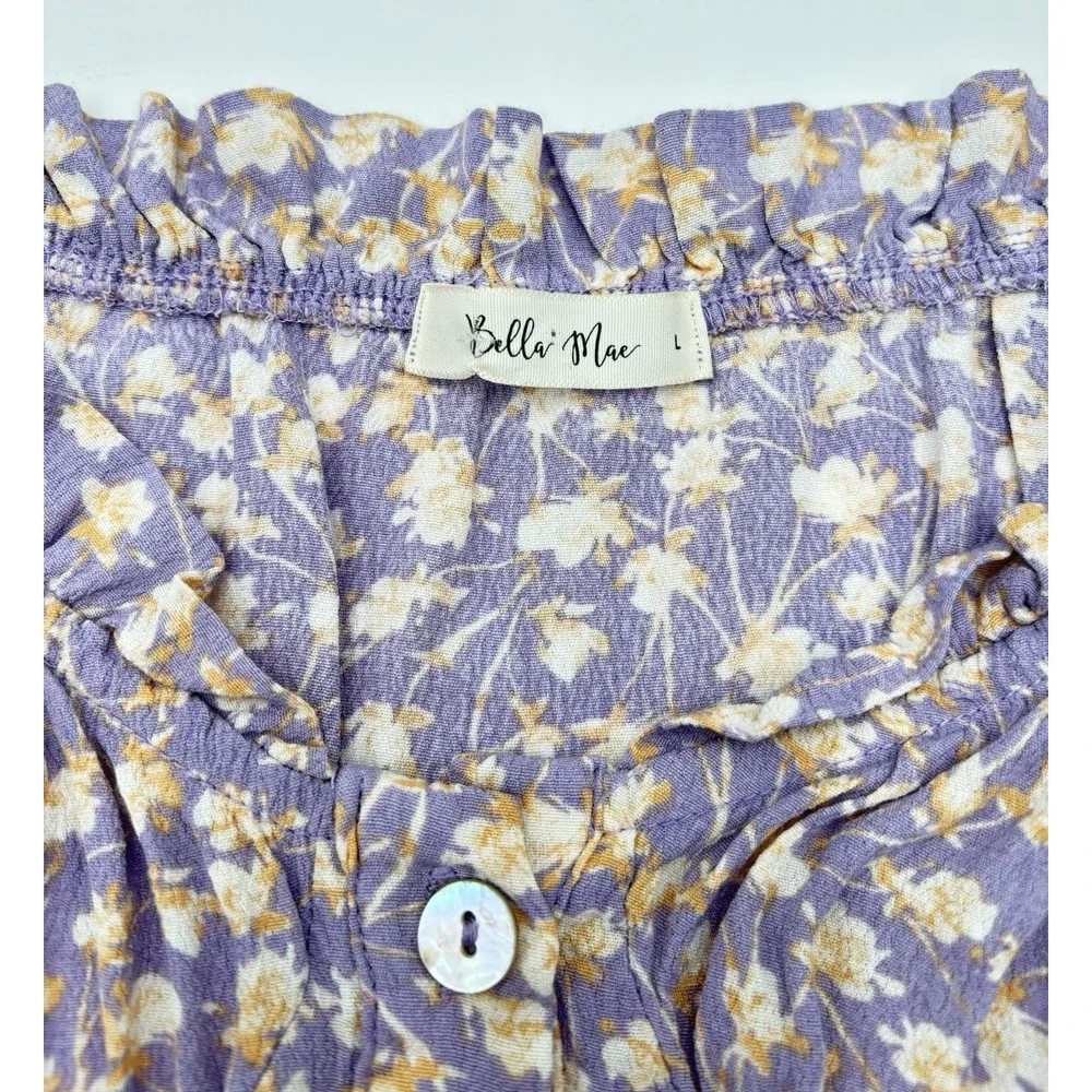 Bello Mae Cottagecore Milkmaid Dress Purple Floral Rayon Prairie Size L - Picture 2 of 12